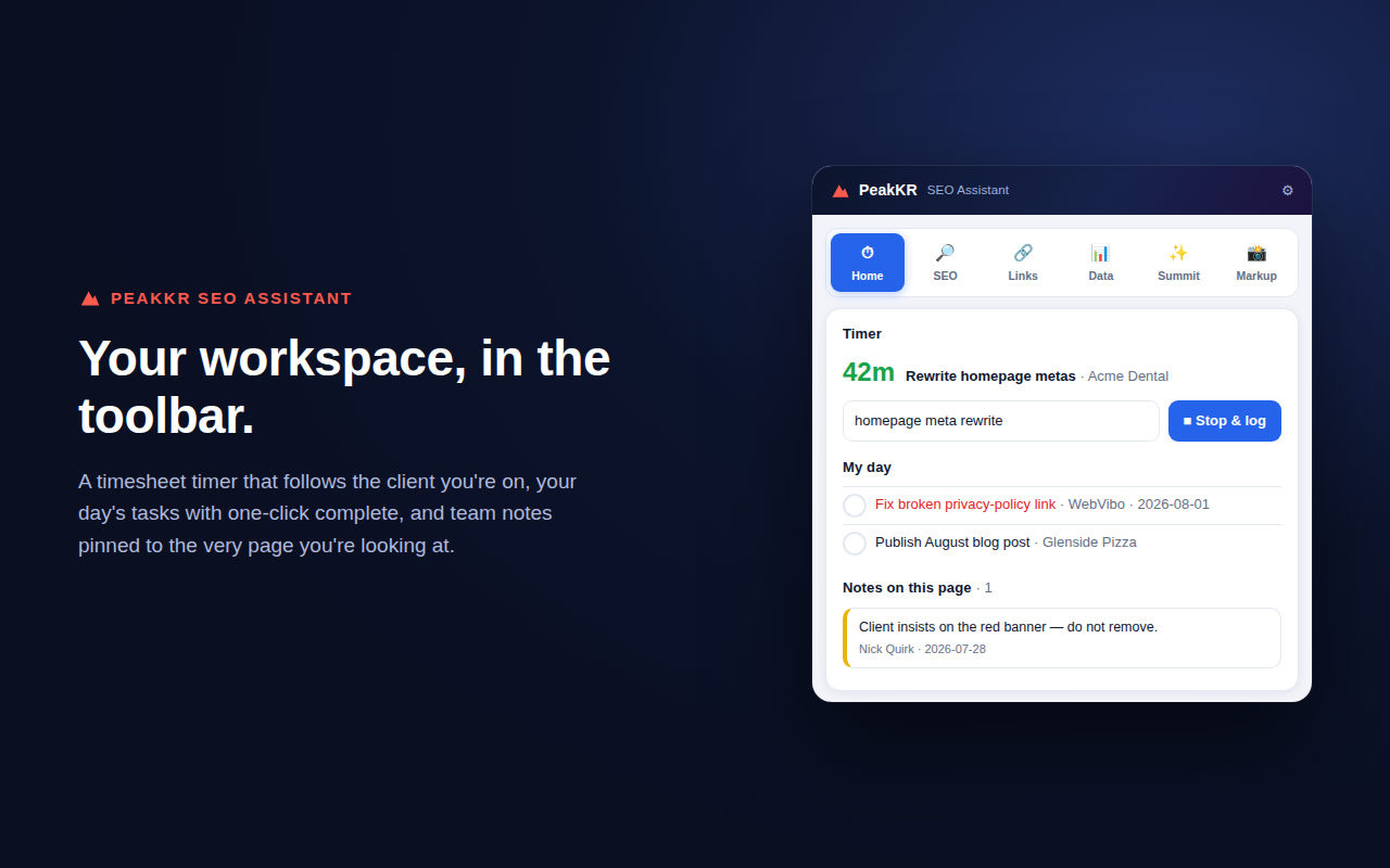 Timer, my-day and team notes in your toolbar